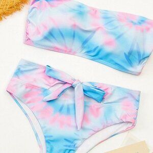 BEACH RIOT 2pc Tie-dye Bandeau Top & High-rise Bow-tie Bikini Bottom M MSRP $180
